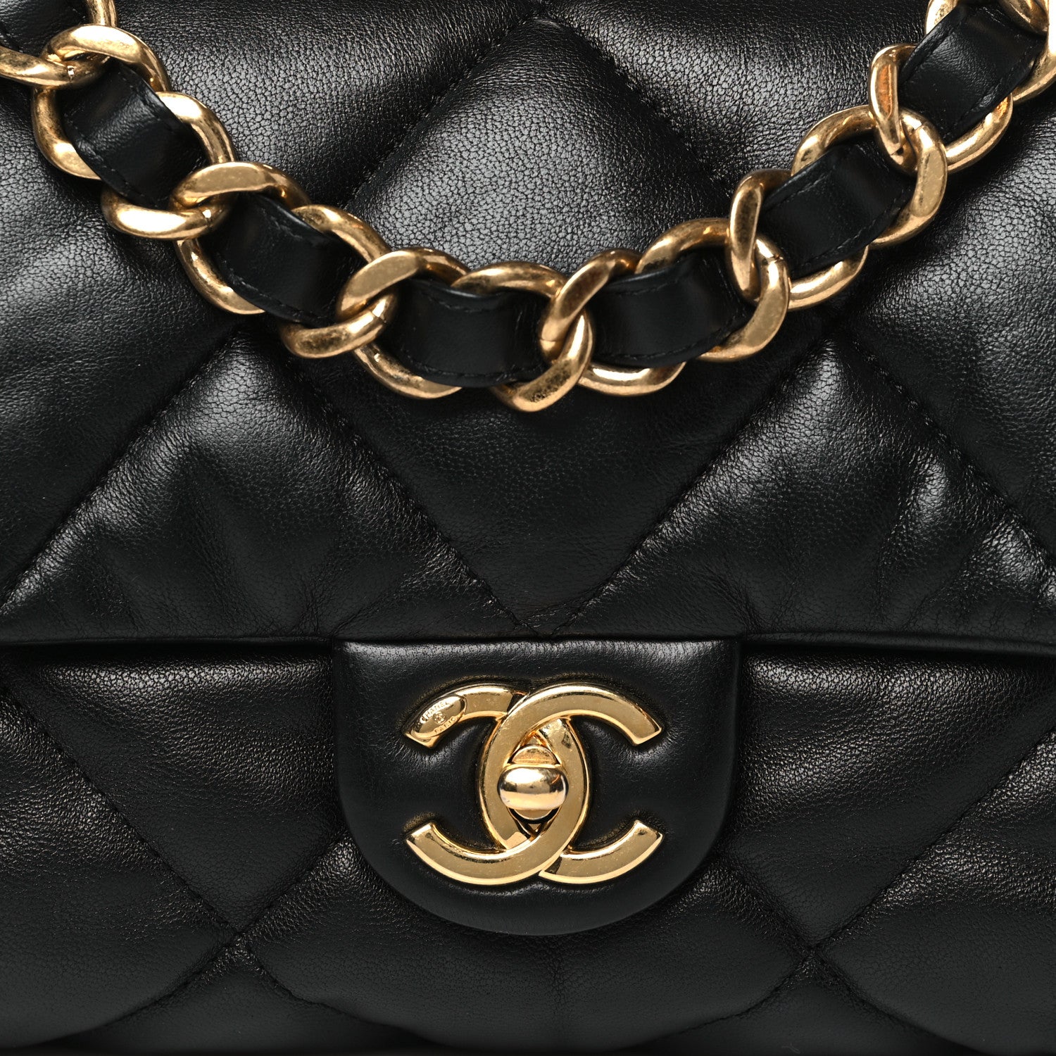 Chanel Lambskin Quilted Small Chain Top Handle Flap Black 8 of 11