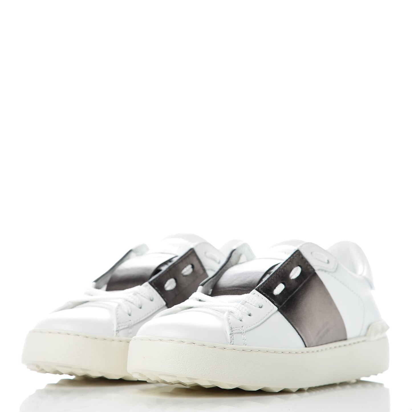 Calfskin Rockstud Open Sneakers 36.5 White Pewter