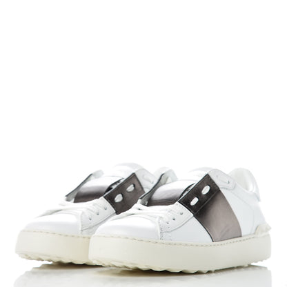 Valentino Garavani Calfskin Rockstud Open Sneakers 36.5 White Pewter 3 of 8