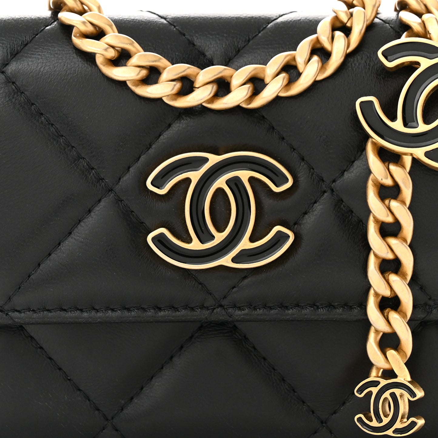 Lambskin Enamel Quilted Pending CC Flap Belt Bag Black