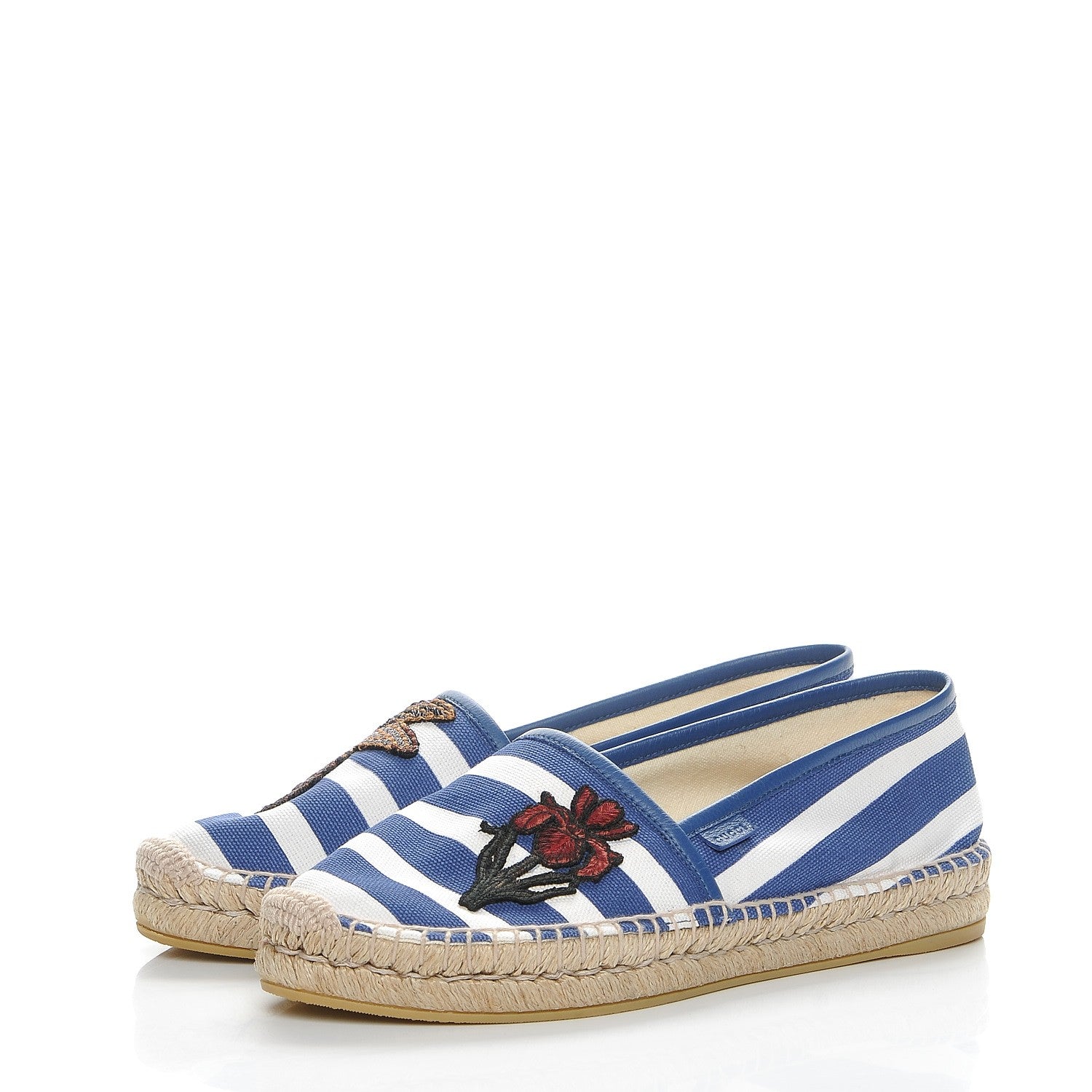 Gucci Canvas Embroidered Striped Espadrilles 39 Caspian White 3 of 10