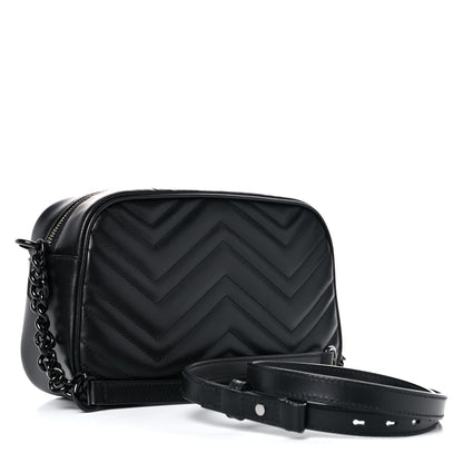Gucci Calfskin Matelasse Monochrome Small GG Marmont Chain Shoulder Bag Black 3 of 10