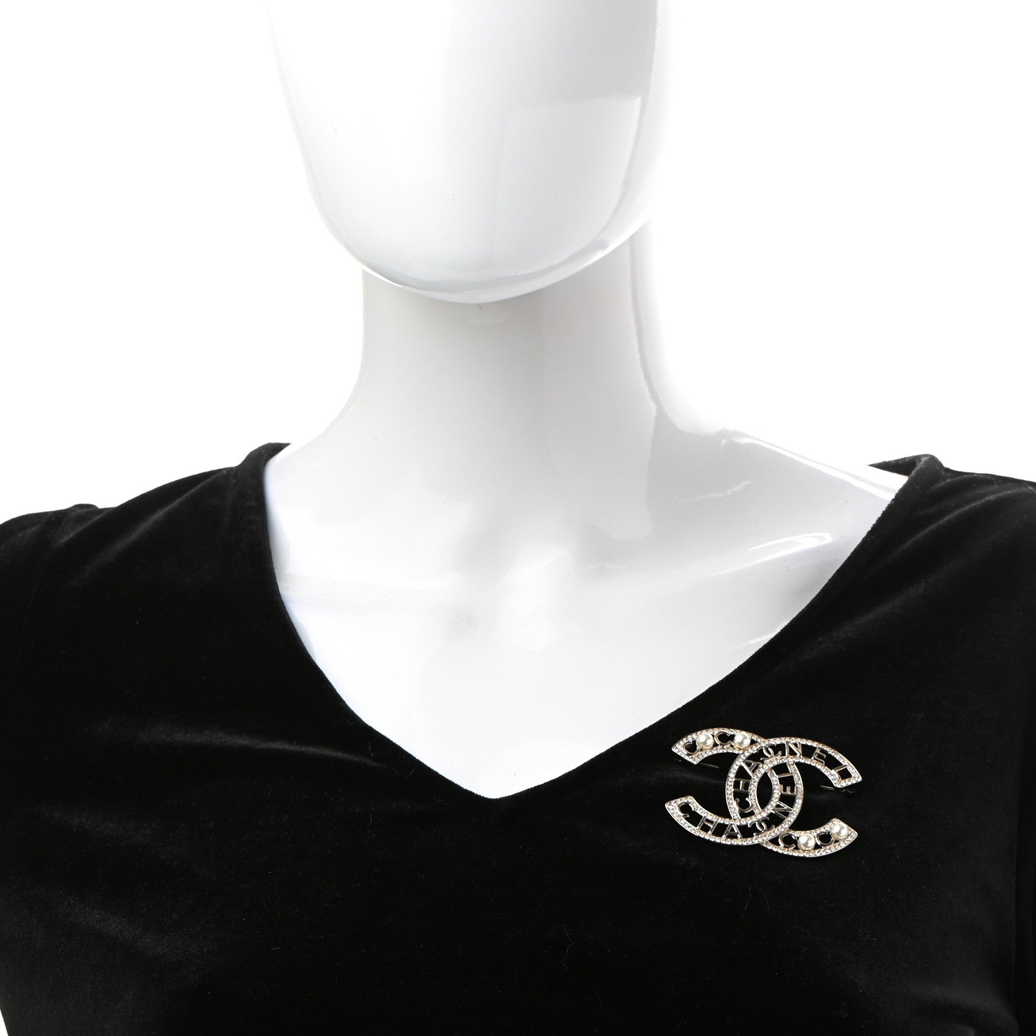 Chanel Crystal Pearl Coco CC Logo Brooch Gold 2 of 5