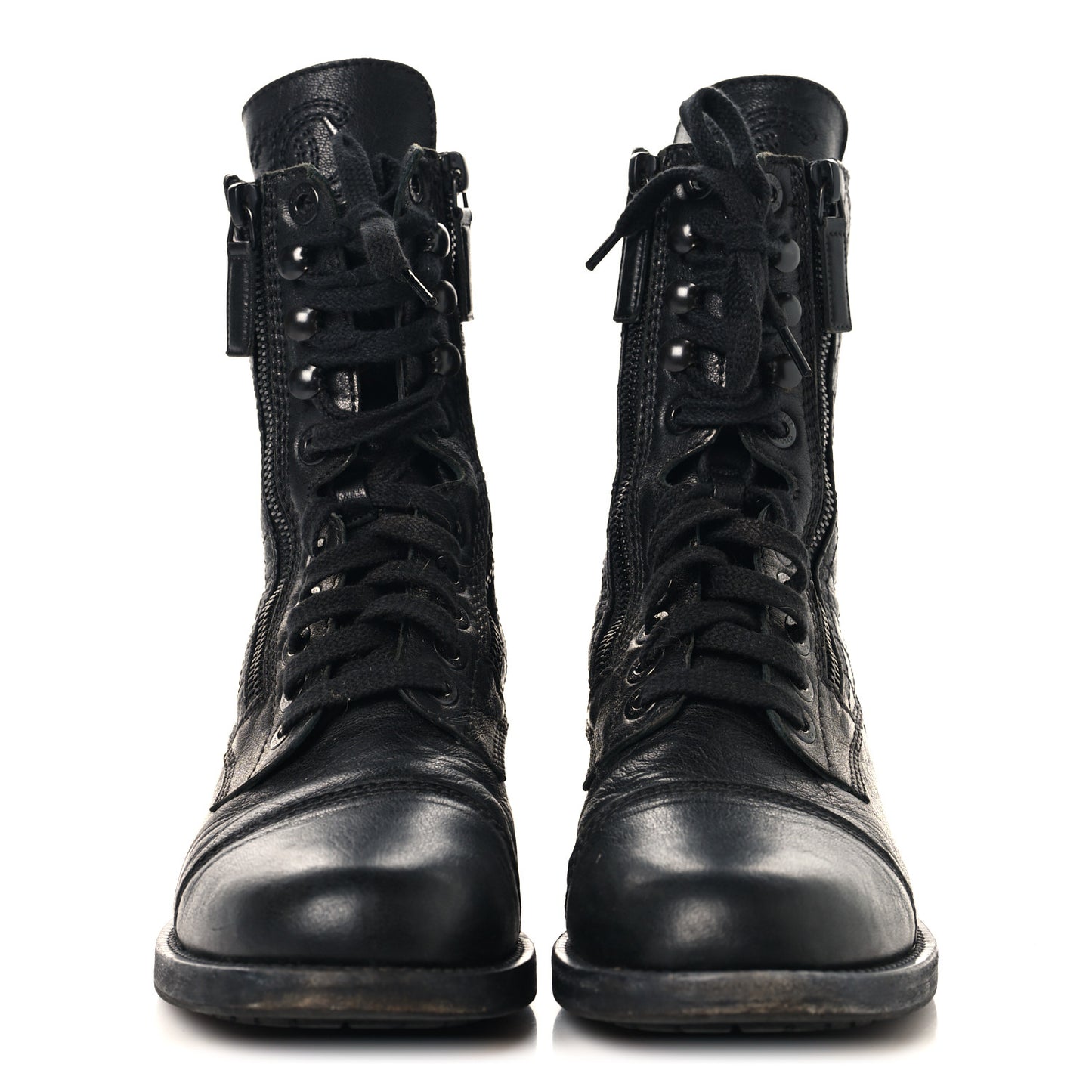 Sheepskin Quilted CC Tall Lace Up Combat Boots 38.5 Black