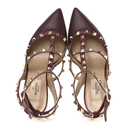 Valentino Garavani Pebbled Calfskin Rockstud Ankle Strap Pumps 38 Rubino 2 of 11
