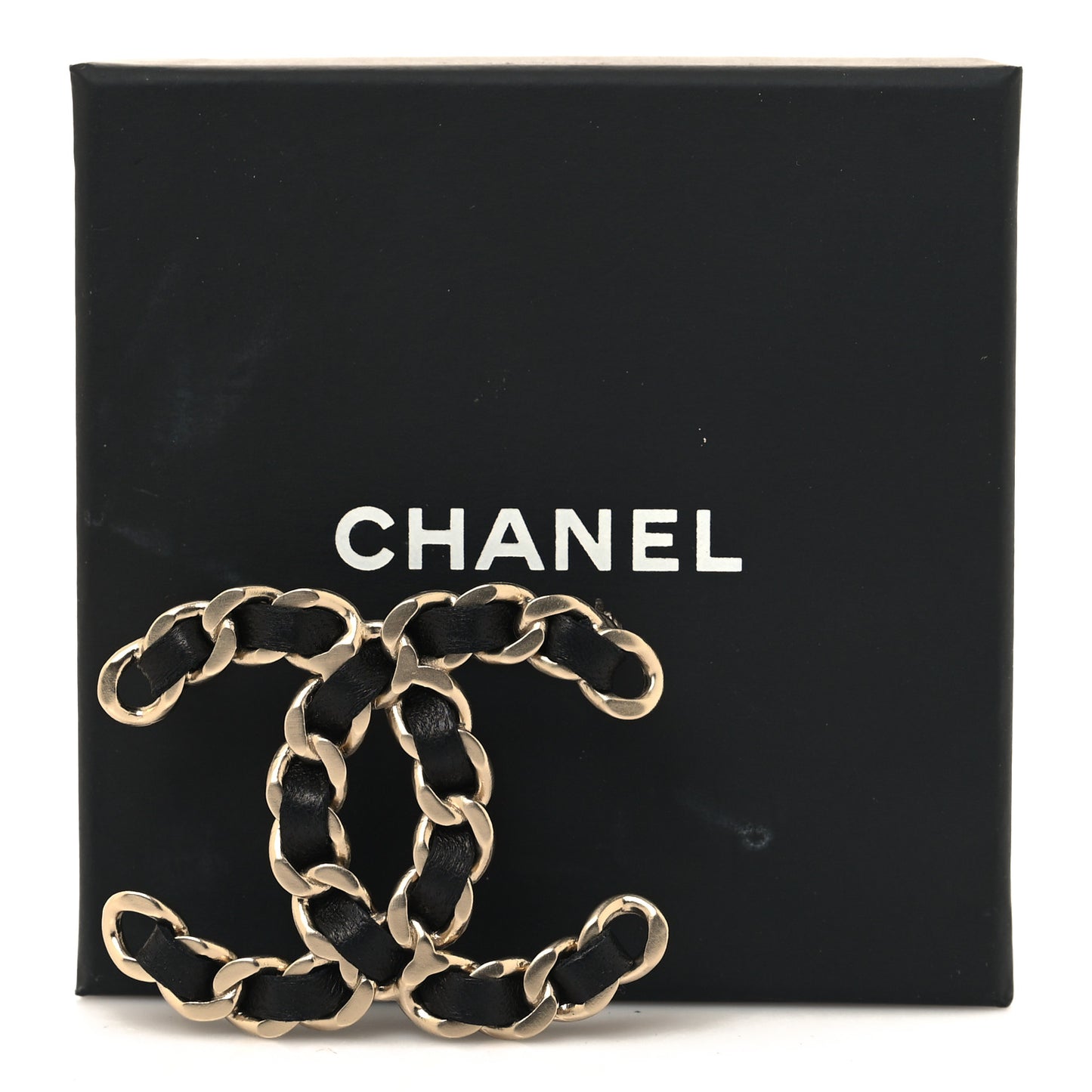 Lambskin Chain CC Brooch Black