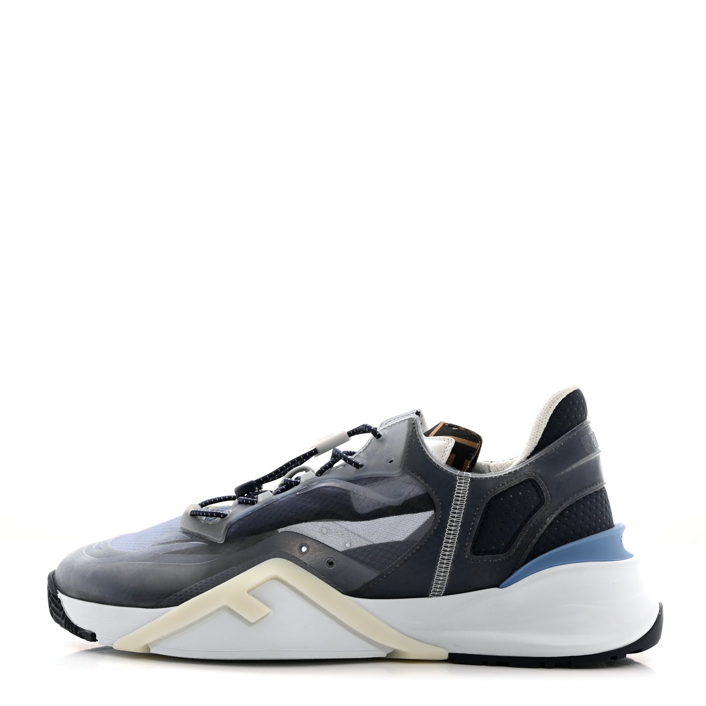 Fabric Calfskin Rubber Transparent Mens Fendi Flow Low Top Sneakers 9 Blue White