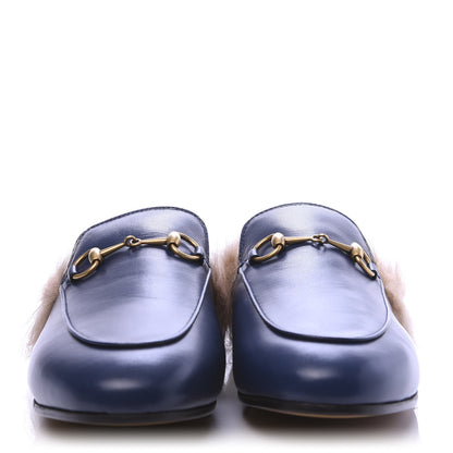 Gucci Malaga Kid Fur Womens Princetown Slippers 39 Blue Agata 2 of 8