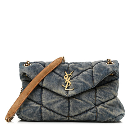 Saint Laurent Denim Quilted Small Loulou Puffer Monogram Chain Satchel Blue Cinnamon 1 of 9