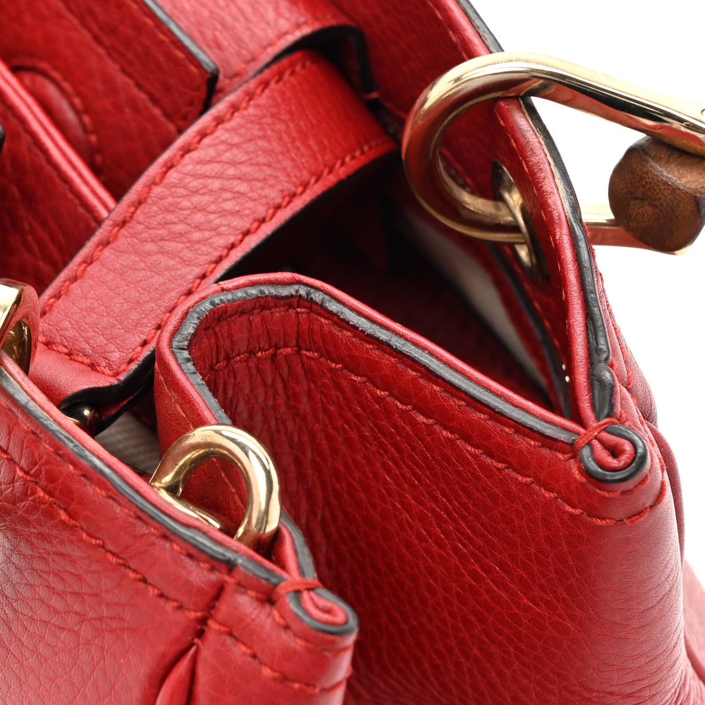 Calfskin Small Bamboo Shopper Tote Red