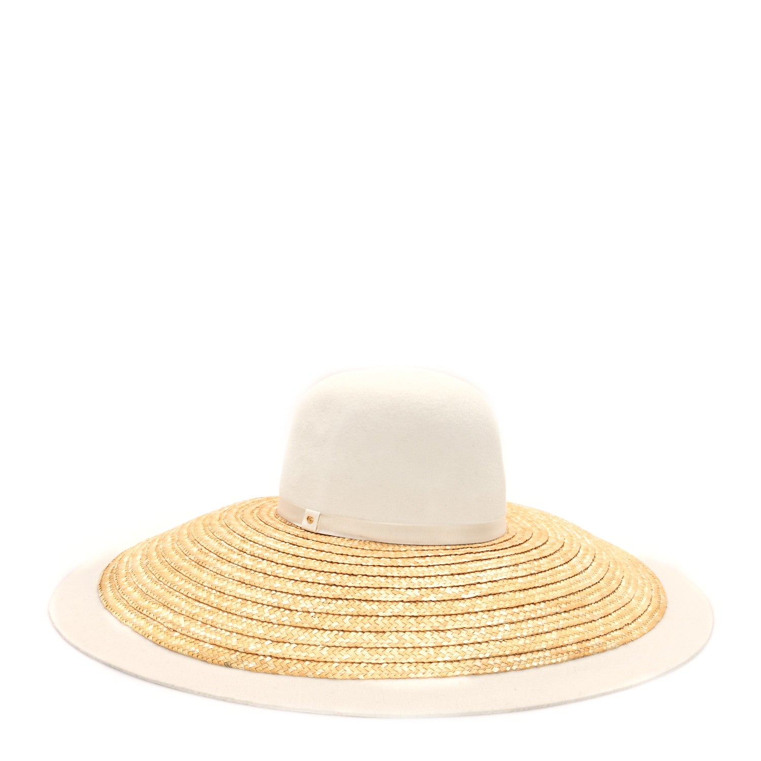 Gucci Straw Felt Wide Brim Hat S Beige White 1 of 10