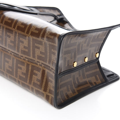 Fendi Glazed Fabric Vitello Century FF 1974 Stamp Patch Mini Peekaboo Defender Cover Mogano Panna Black 8 of 8