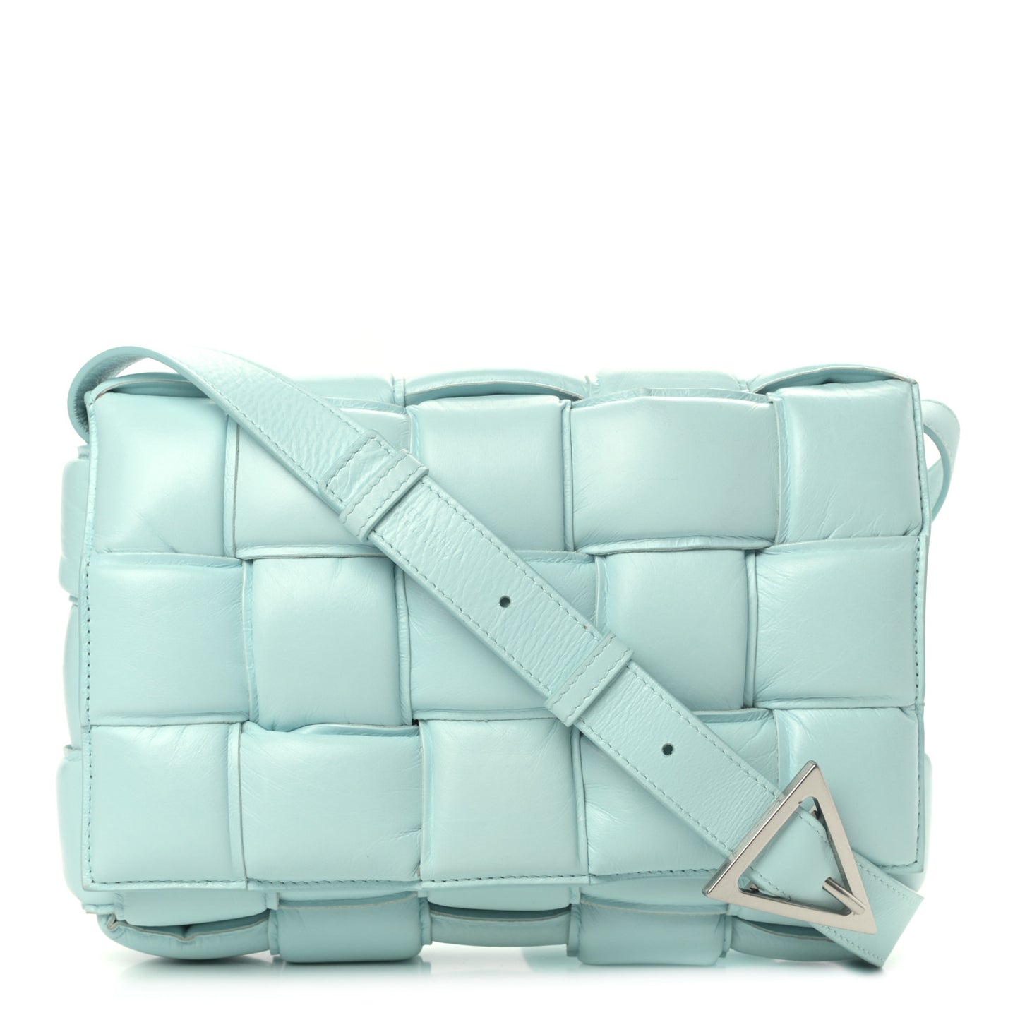 Paper Calfskin Maxi Intreccio Padded Cassette Crossbody Bag Ice