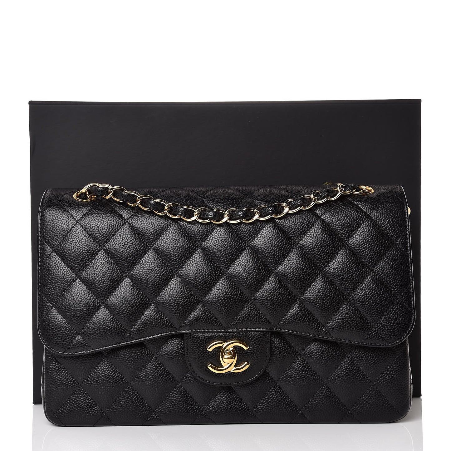 Caviar Quilted Jumbo Double Flap Black