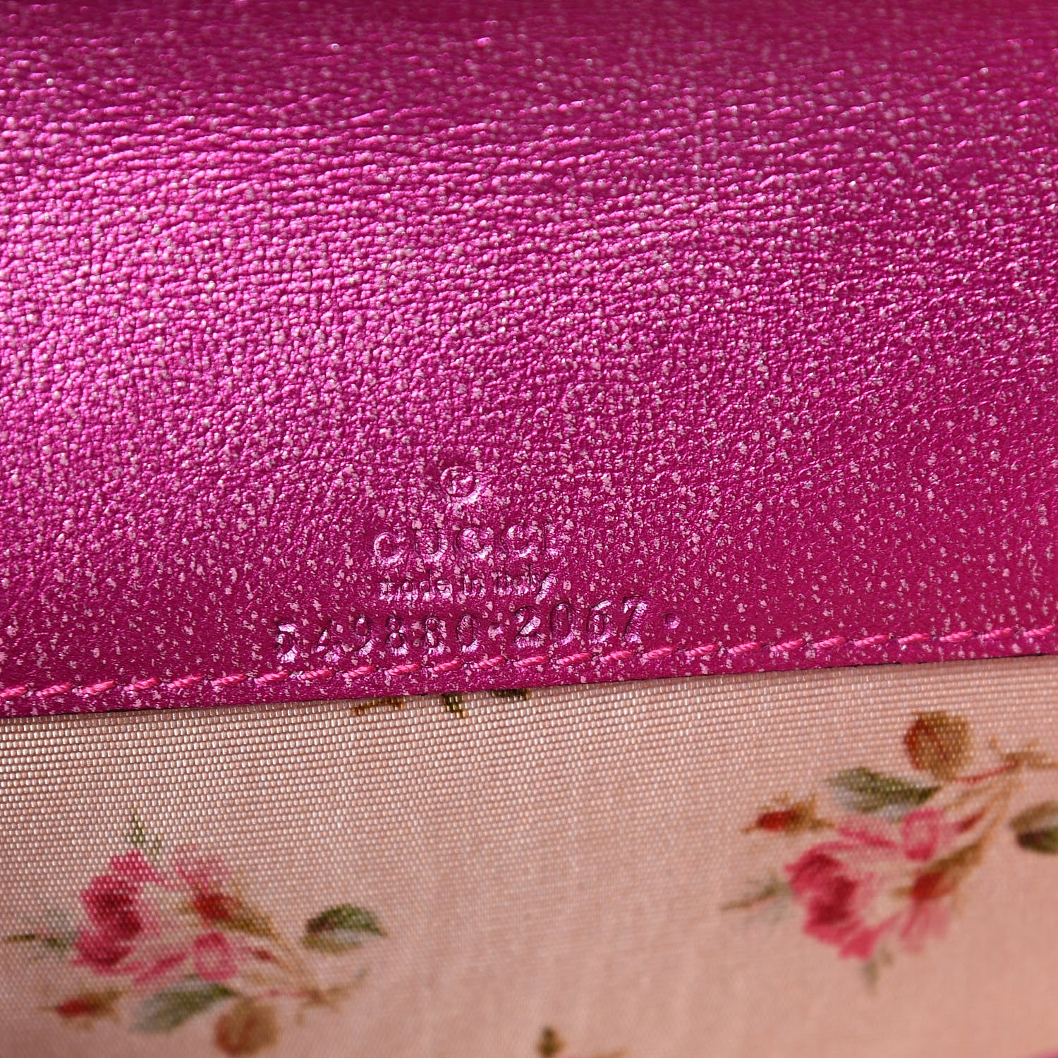 Gucci Metallic Calfskin Matelasse Crystal GG Marmont Mini Bag Fuchsia 6 of 9