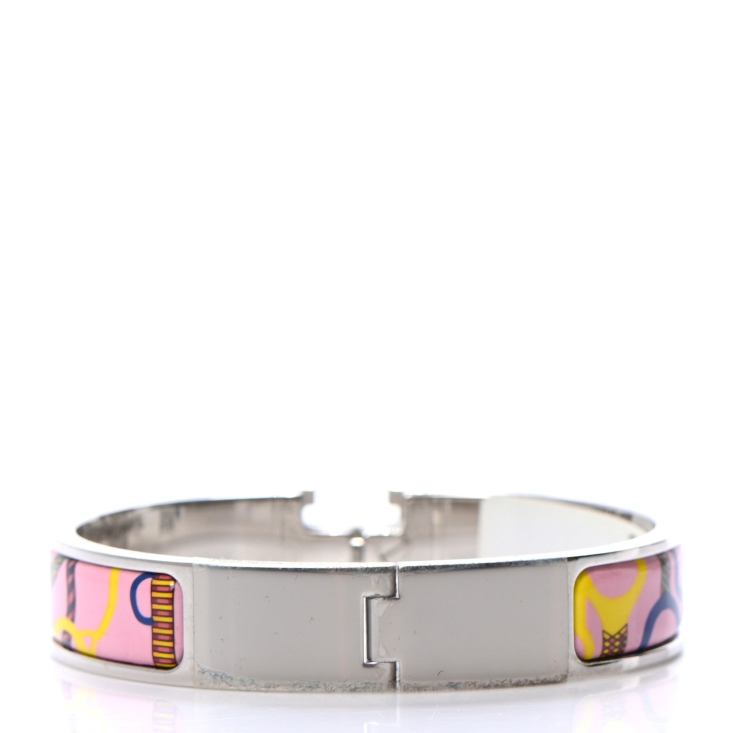 Enamel Printed Narrow Panoplie Equestre Clic H Bracelet PM Pink Delirium