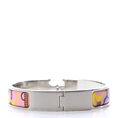 Hermes Enamel Printed Narrow Panoplie Equestre Clic H Bracelet PM Pink Delirium 3 of 5