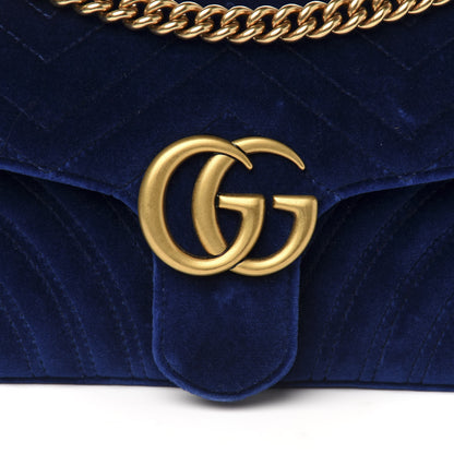 Gucci Velvet Matelasse Small GG Marmont Shoulder Bag Cobalt Blue 6 of 9