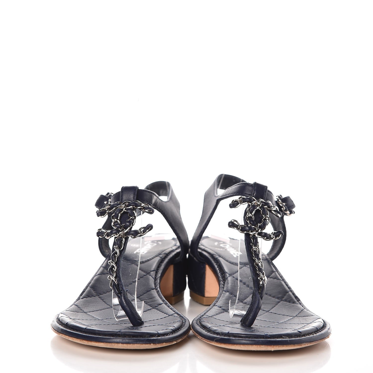 Chanel Lambskin CC Chain Thong Sandals 35.5 Navy Blue 2 of 10