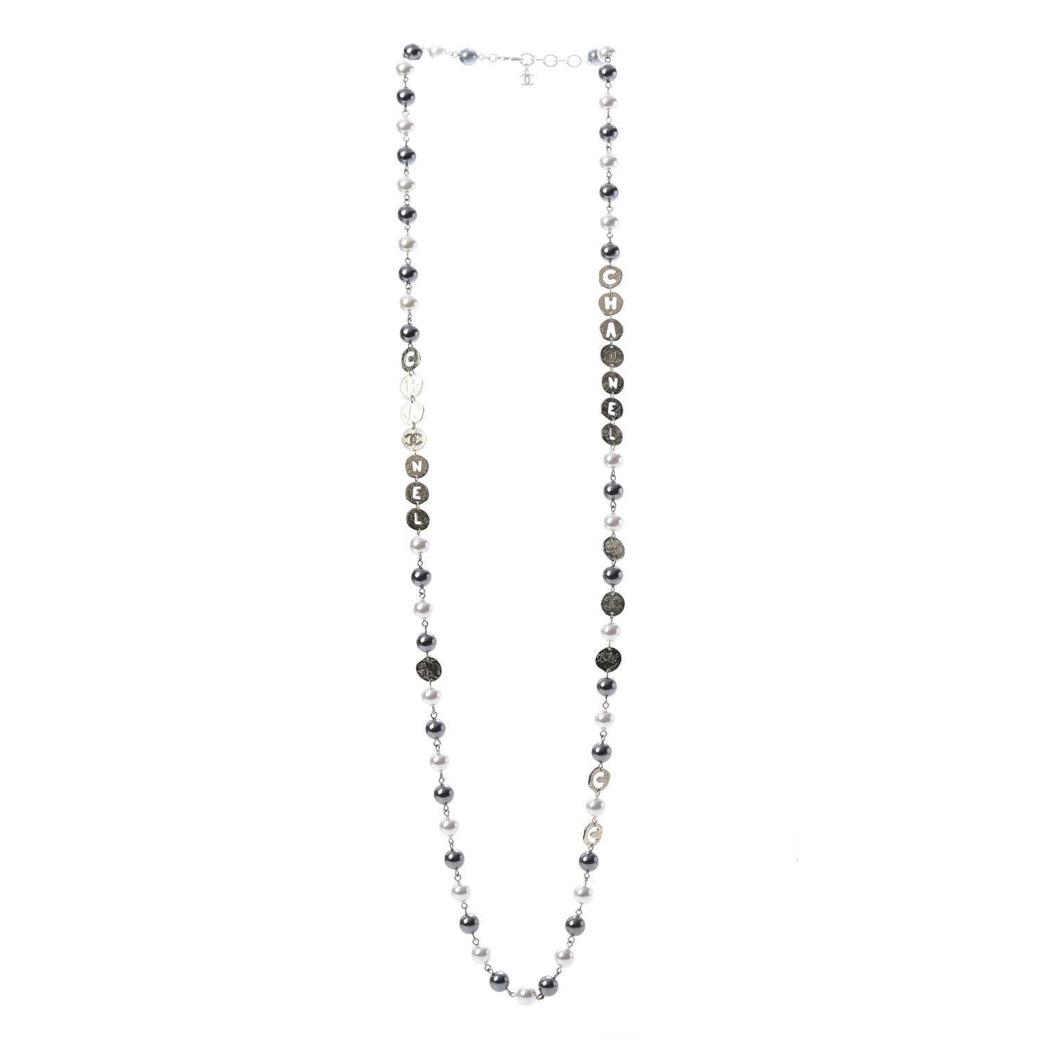 Chanel Pearl Papyrus Long Necklace Gold Pearly White Grey 3 of 4