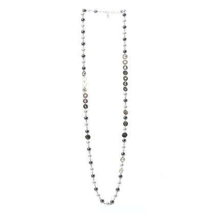 Chanel Pearl Papyrus Long Necklace Gold Pearly White Grey 3 of 4