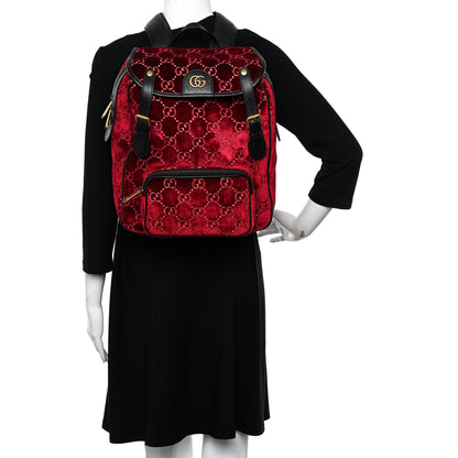 Gucci Velvet GG Monogram Textured Calfskin Web Small Double Buckle Backpack Red Cipria Black 2 of 11