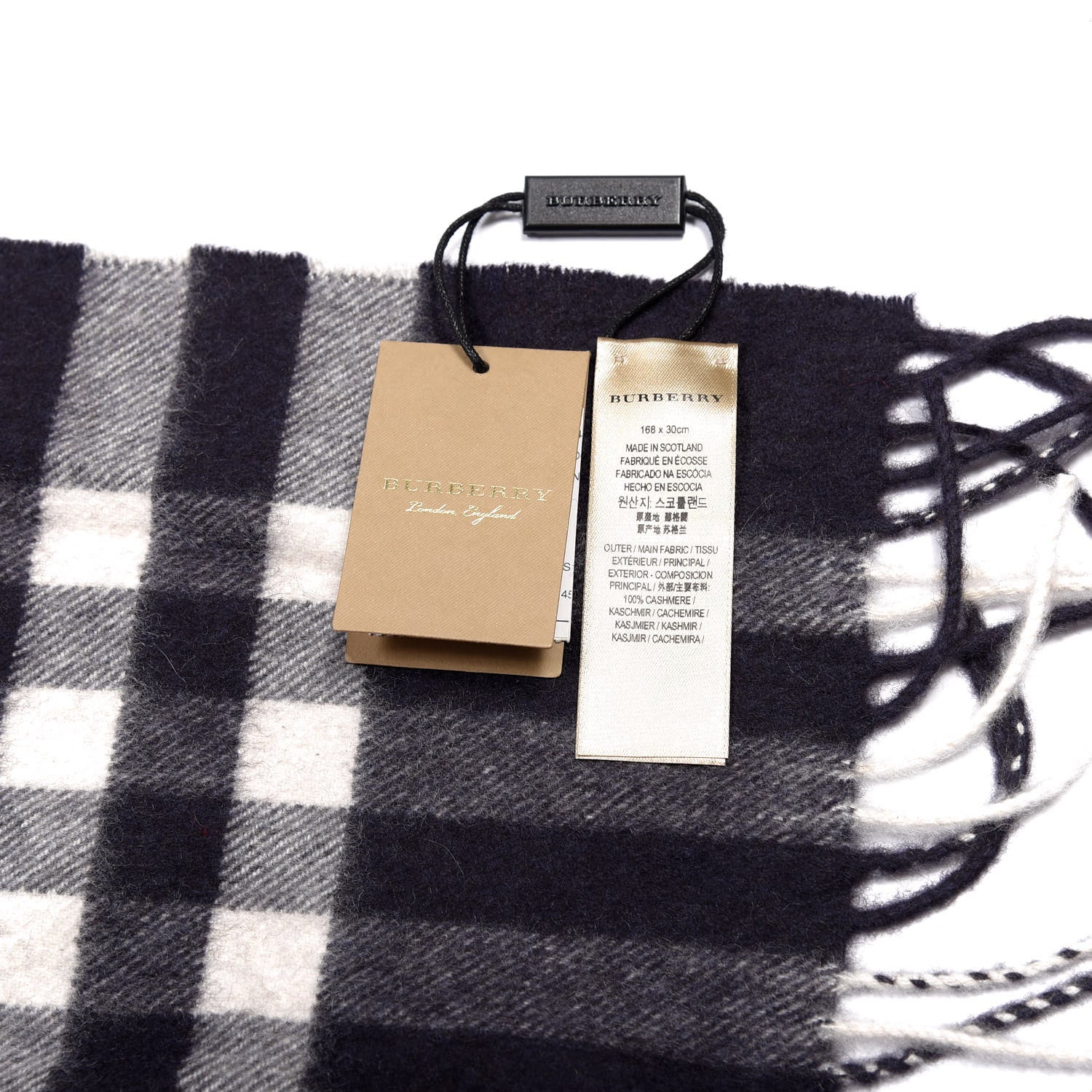 Burberry Cashmere Giant Check Fringe Scarf Navy 4 of 4