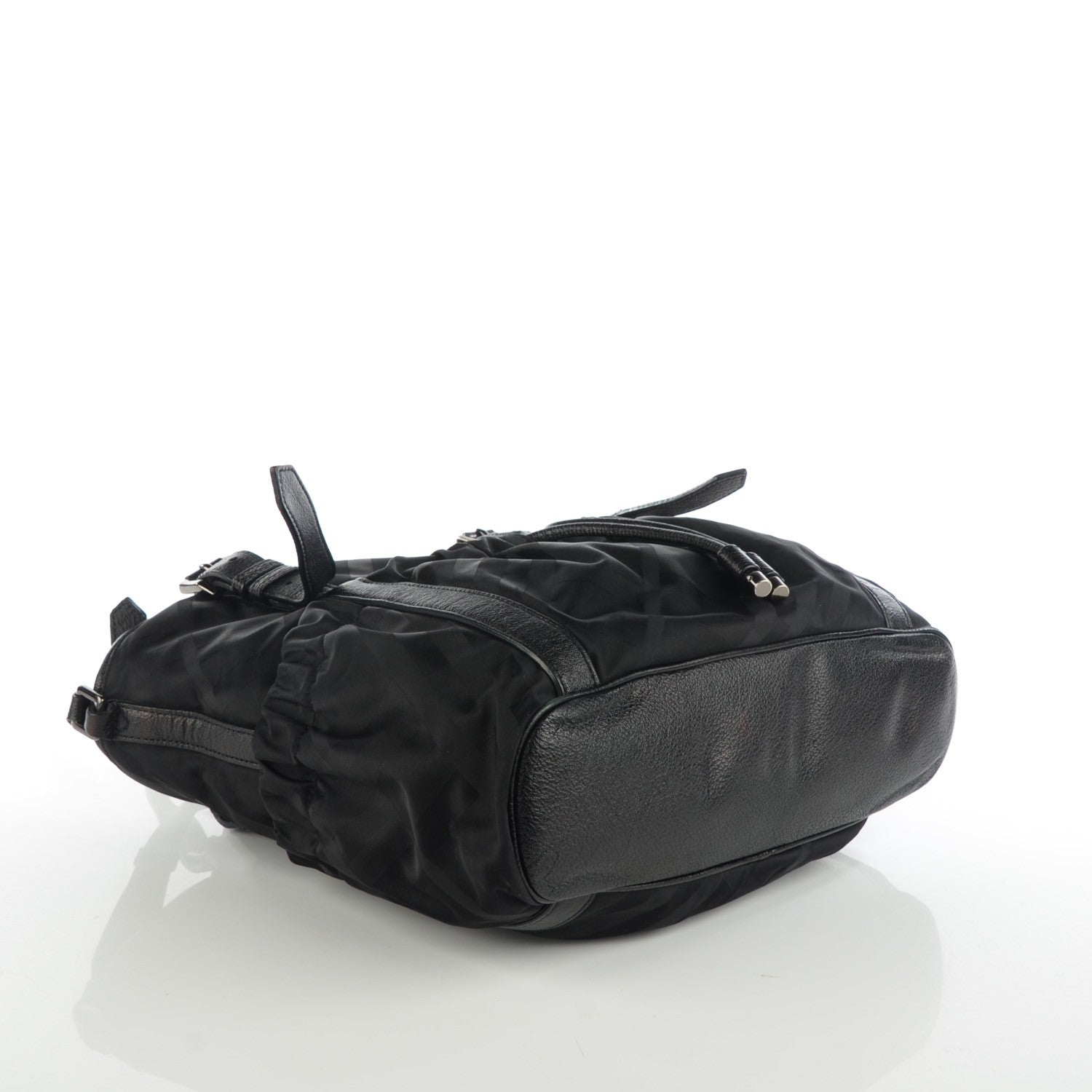 Burberry Nylon Tonal Check Drawstring Tote Black 4 of 8