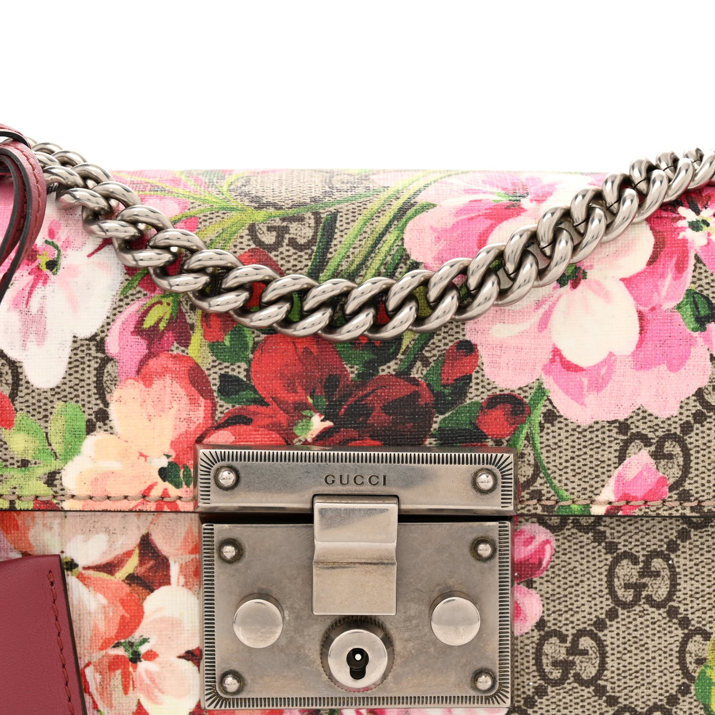 GG Supreme Monogram Blooms Small Padlock Shoulder Bag Beige Multicolor Dry Rose