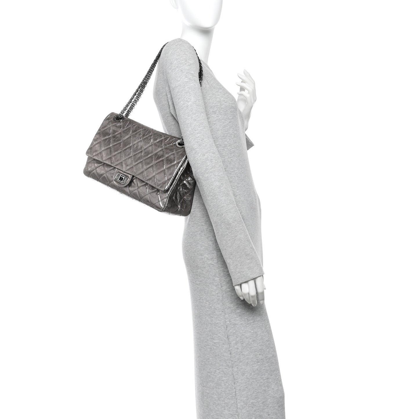 Metallic Aged Calfskin Quilted 2.55 Reissue 228 Flap Silver