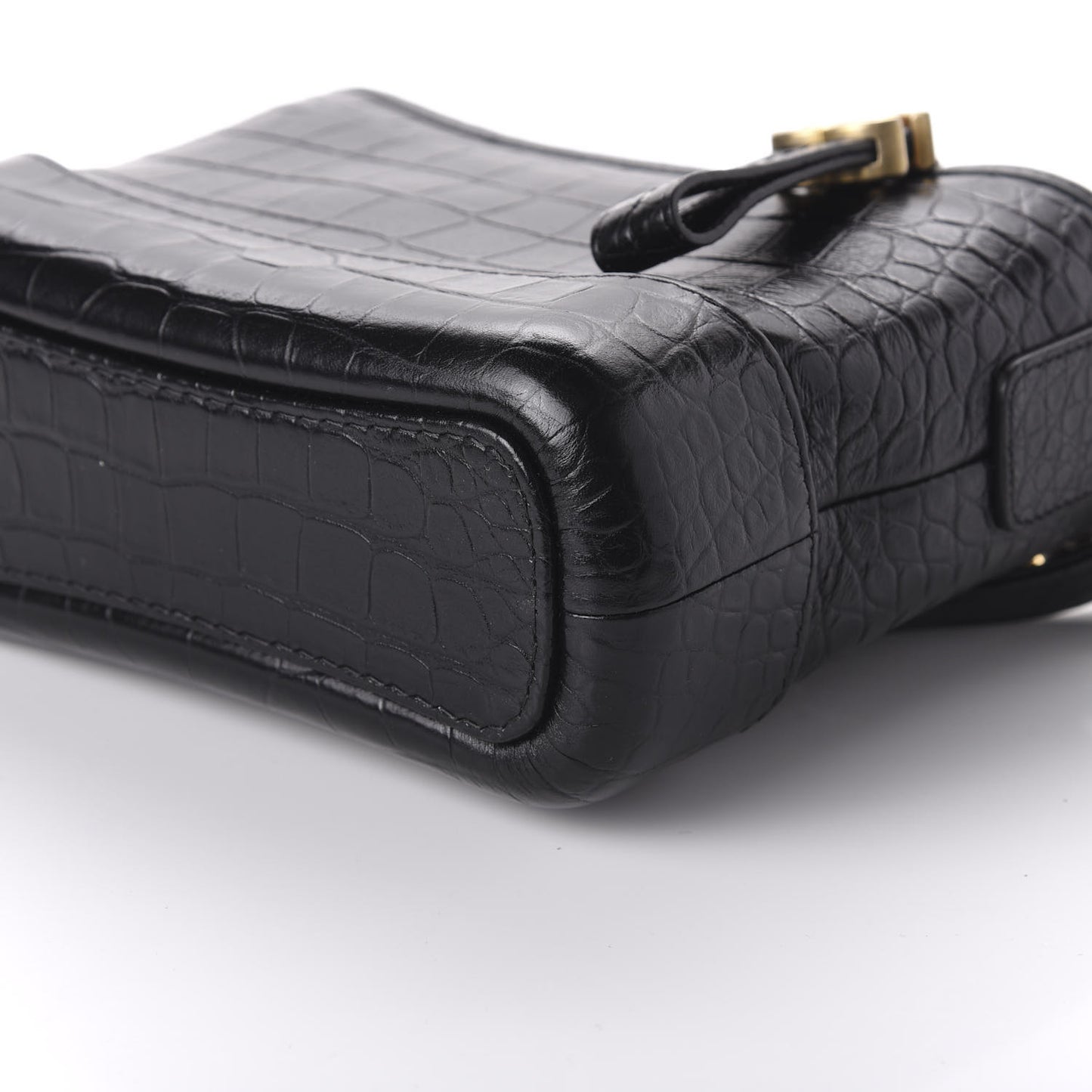Calfskin Crocodile Embossed Small Gabrielle Cocodile Hobo Black