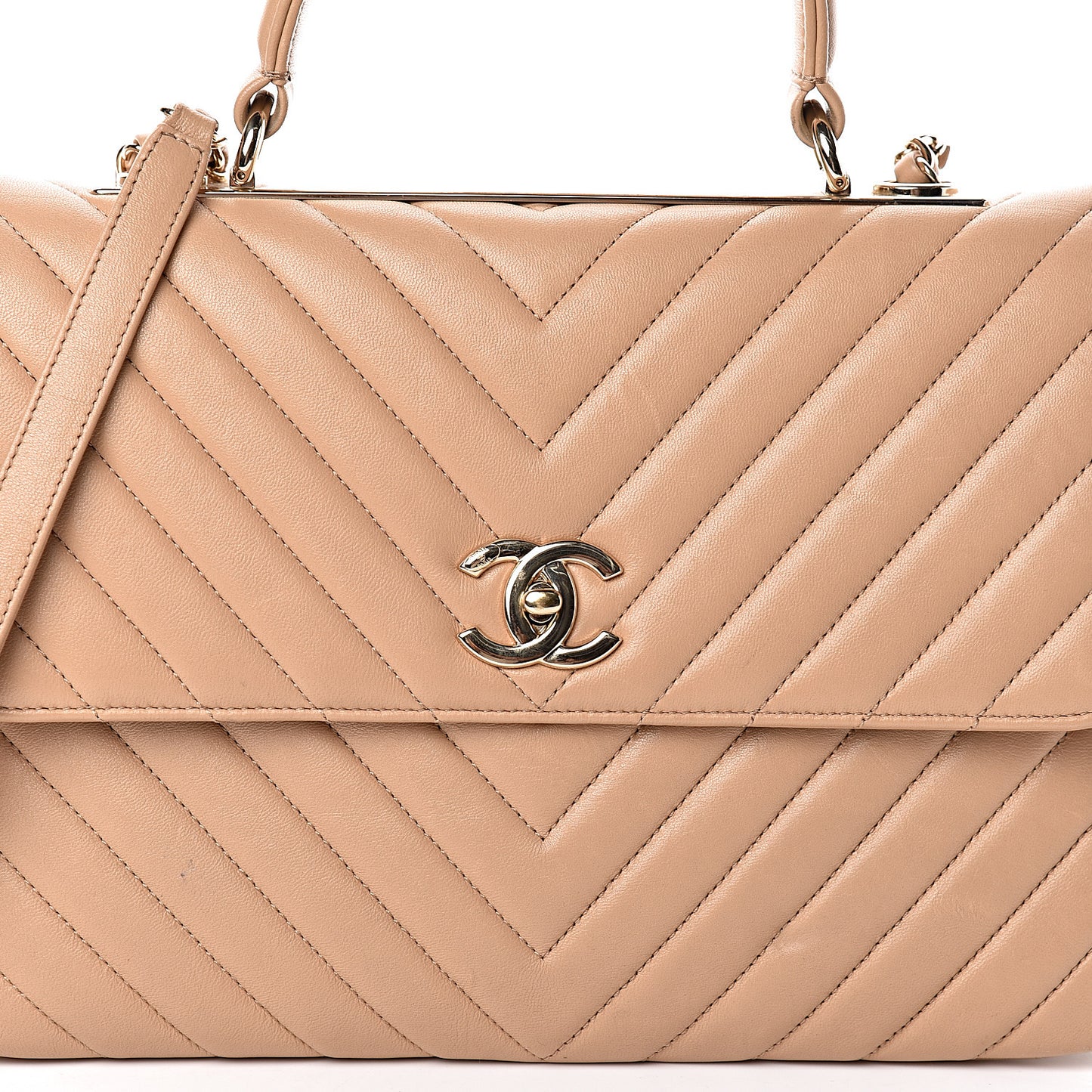 Lambskin Chevron Quilted Medium Trendy CC Dual Handle Flap Bag Beige