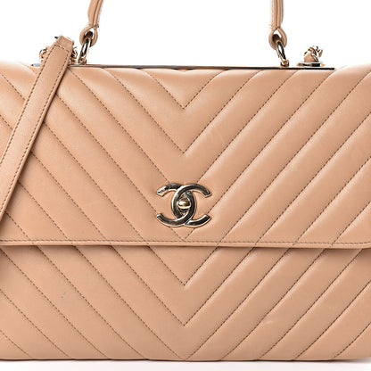 Chanel Lambskin Chevron Quilted Medium Trendy CC Dual Handle Flap Bag Beige 10 of 10
