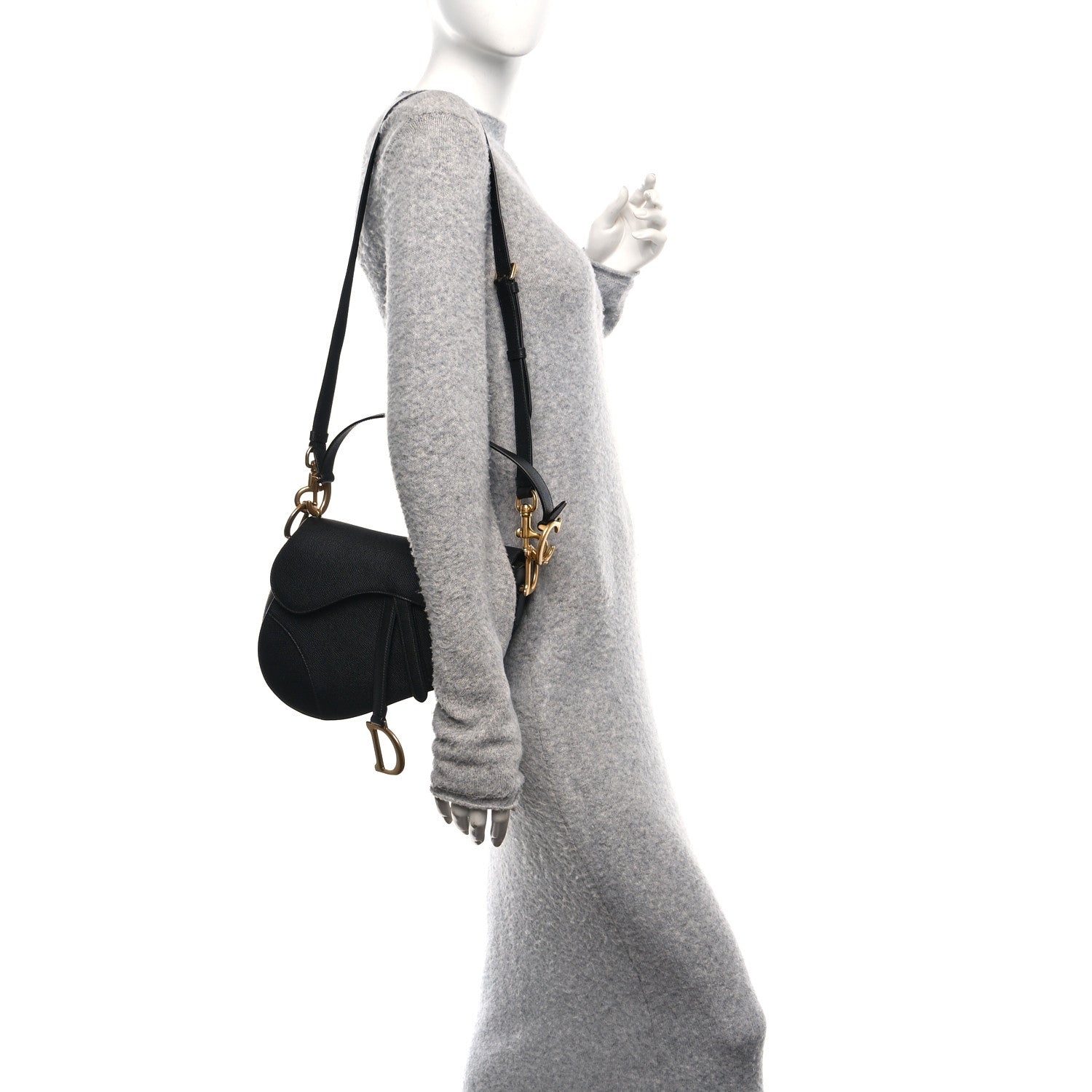 Christian Dior Grained Calfskin Saddle Bag With Strap Black 2 of 11