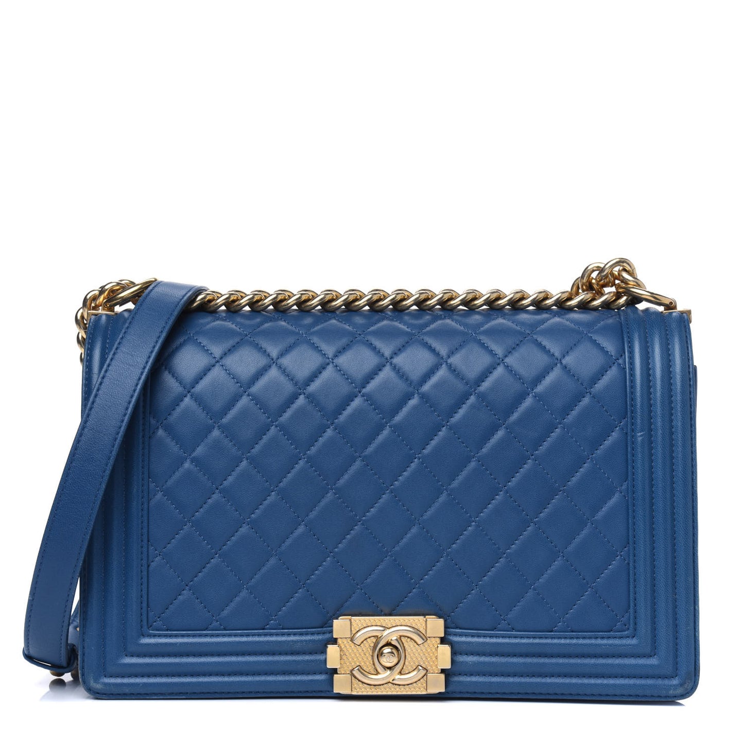 Lambskin Quilted New Medium Boy Flap Dark Navy Blue