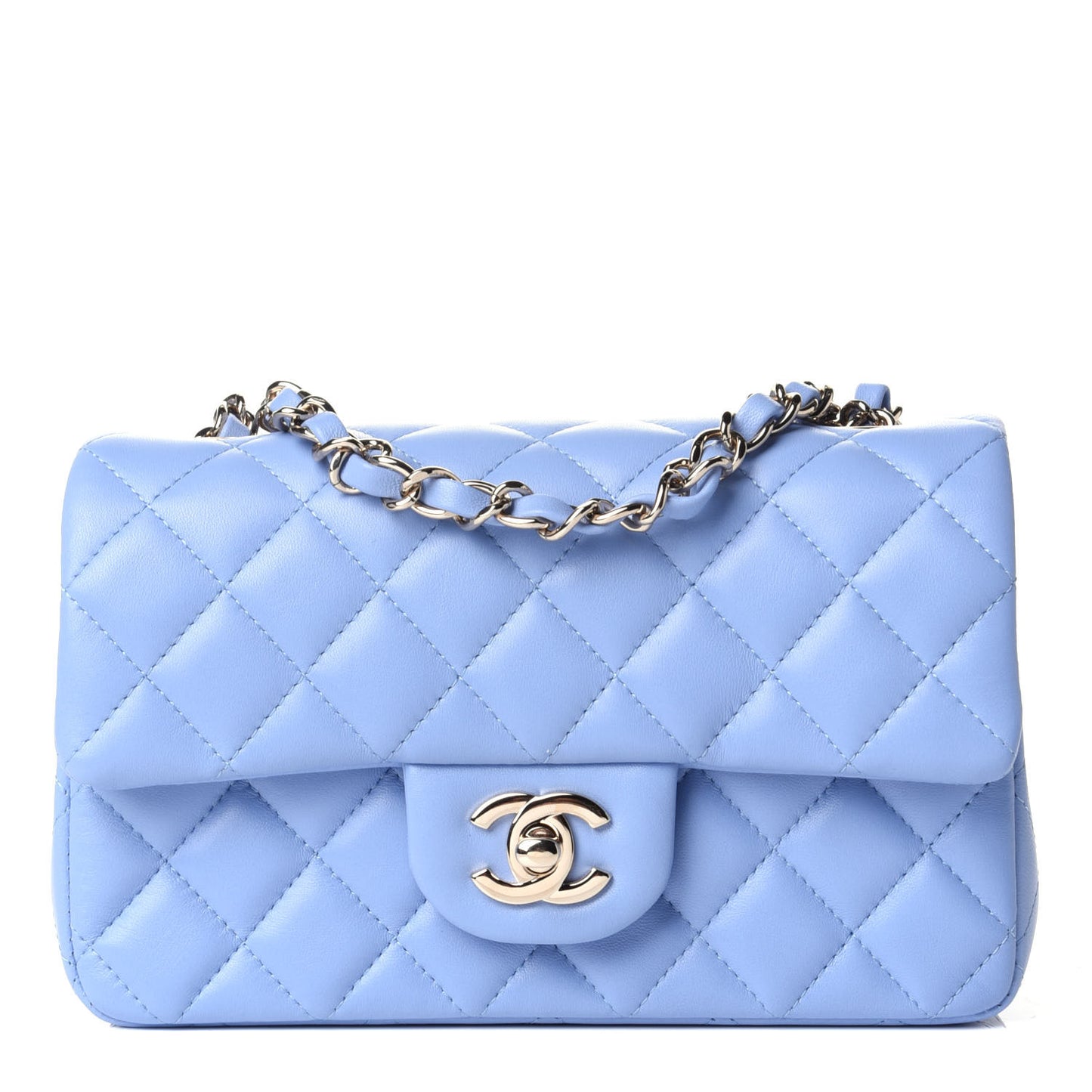 Lambskin Quilted Mini Rectangular Flap Light Blue
