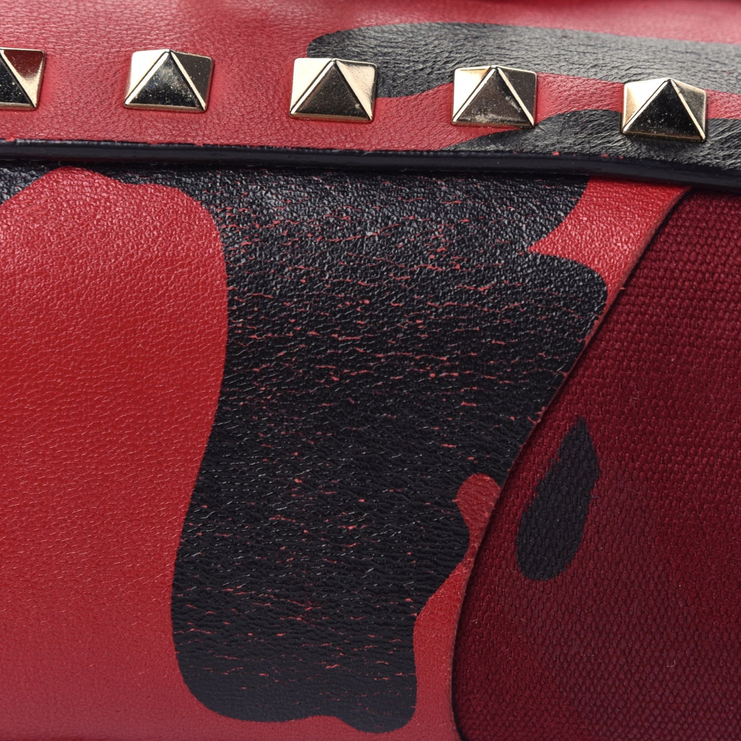 Nappa Canvas Camouflage Mini Rockstud Flap Saddle Crossbody Bag Red