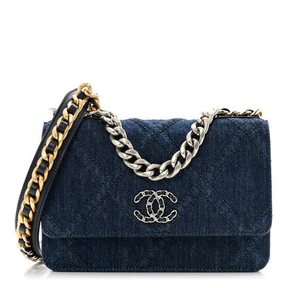 Chanel Denim Quilted Chanel 19 Wallet On Chain WOC Blue 1 of 11