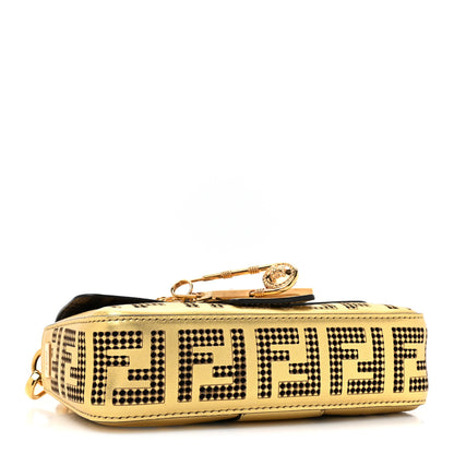 Fendi X VERSACE Vitello Laminato Nappa Perforated Fendace FF Baroque Mini Brooch Baguette Gold 4 of 10