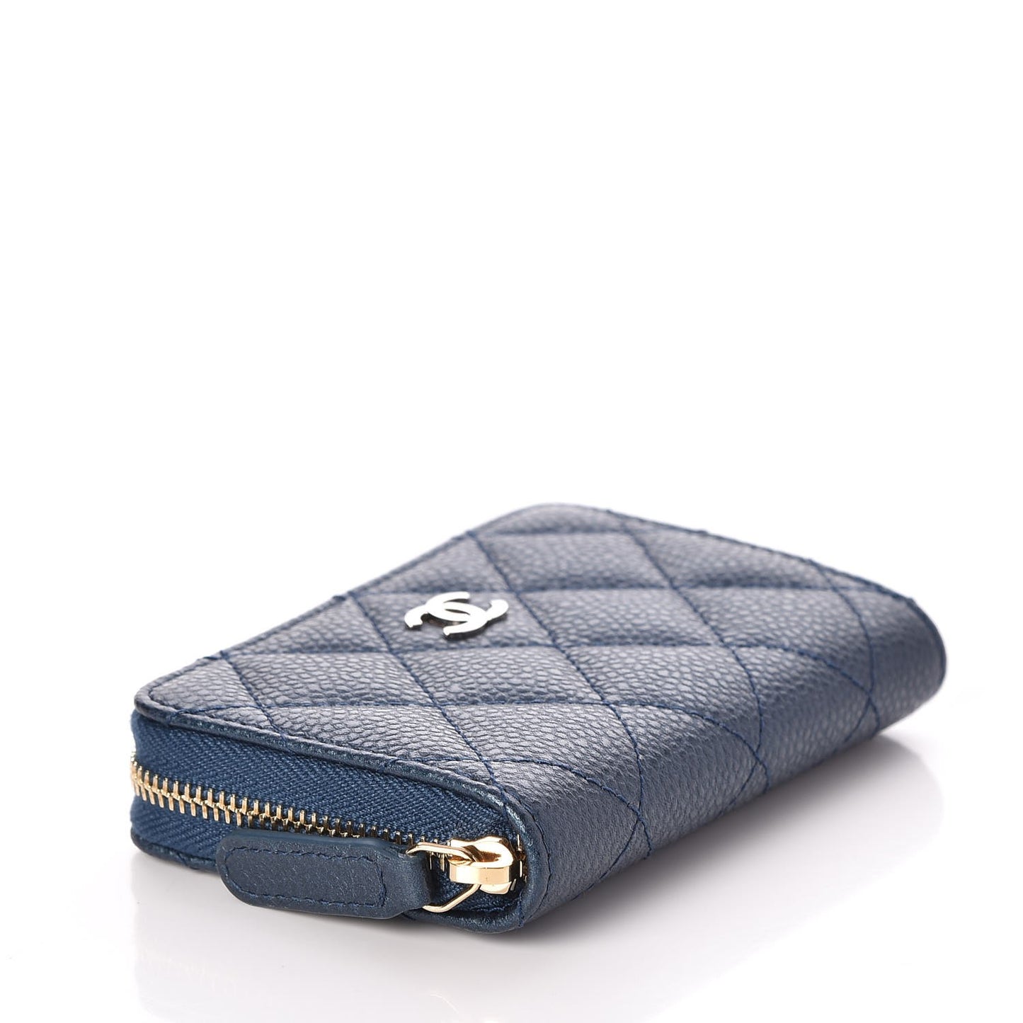 Caviar Quilted Zip Coin Purse Dark Blue