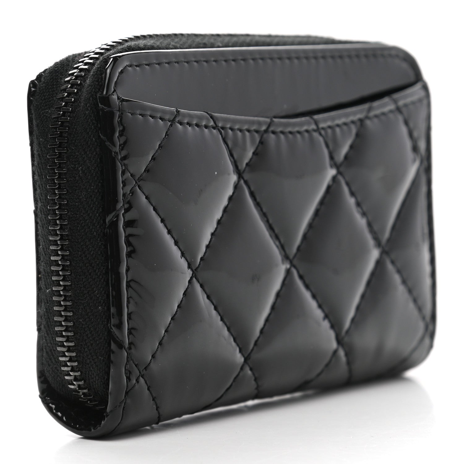 Chanel Patent Calfskin Quilted Zip Coin Purse Wallet So Black 3 of 8