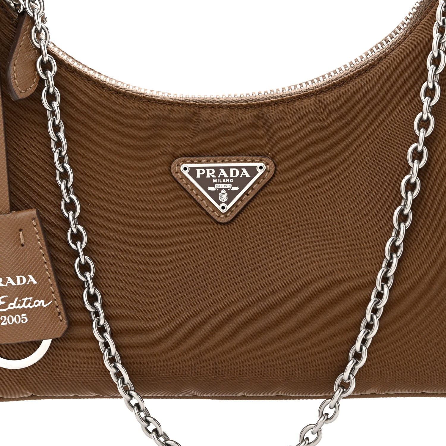Prada Tessuto Nylon Saffiano Re-Edition 2005 Shoulder Bag Cacao 10 of 15