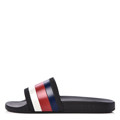 Gucci Rubber Web Mens Pool Slide Sandals 8 Black Mystic White Hibiscus Red Marine 1 of 7