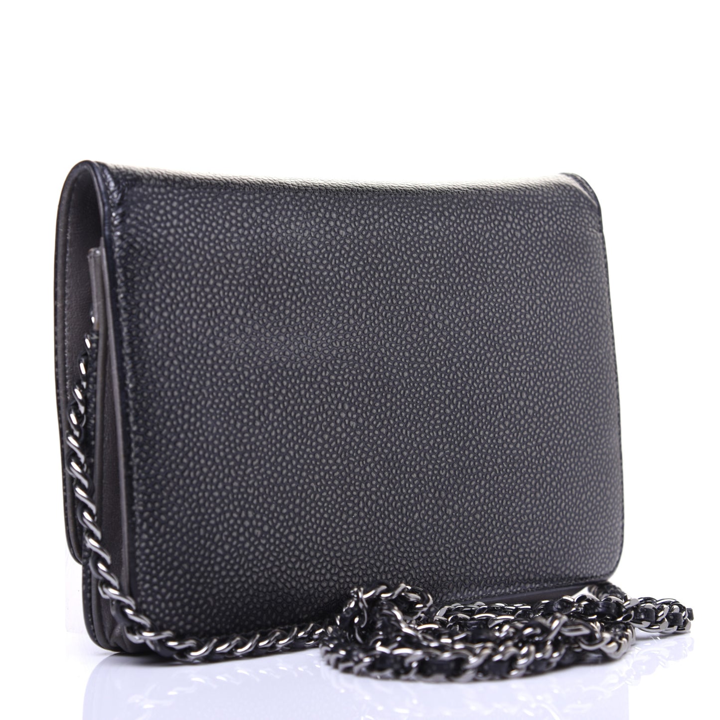 Metallic Caviar Timeless CC Wallet On Chain WOC Dark Silver
