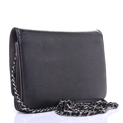 Chanel Metallic Caviar Timeless CC Wallet On Chain WOC Dark Silver 3 of 11