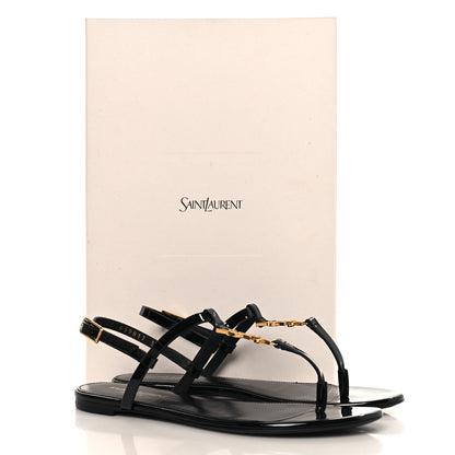 Saint Laurent Patent Calfskin Cassandra Monogram Sandals 36 Black 10 of 10
