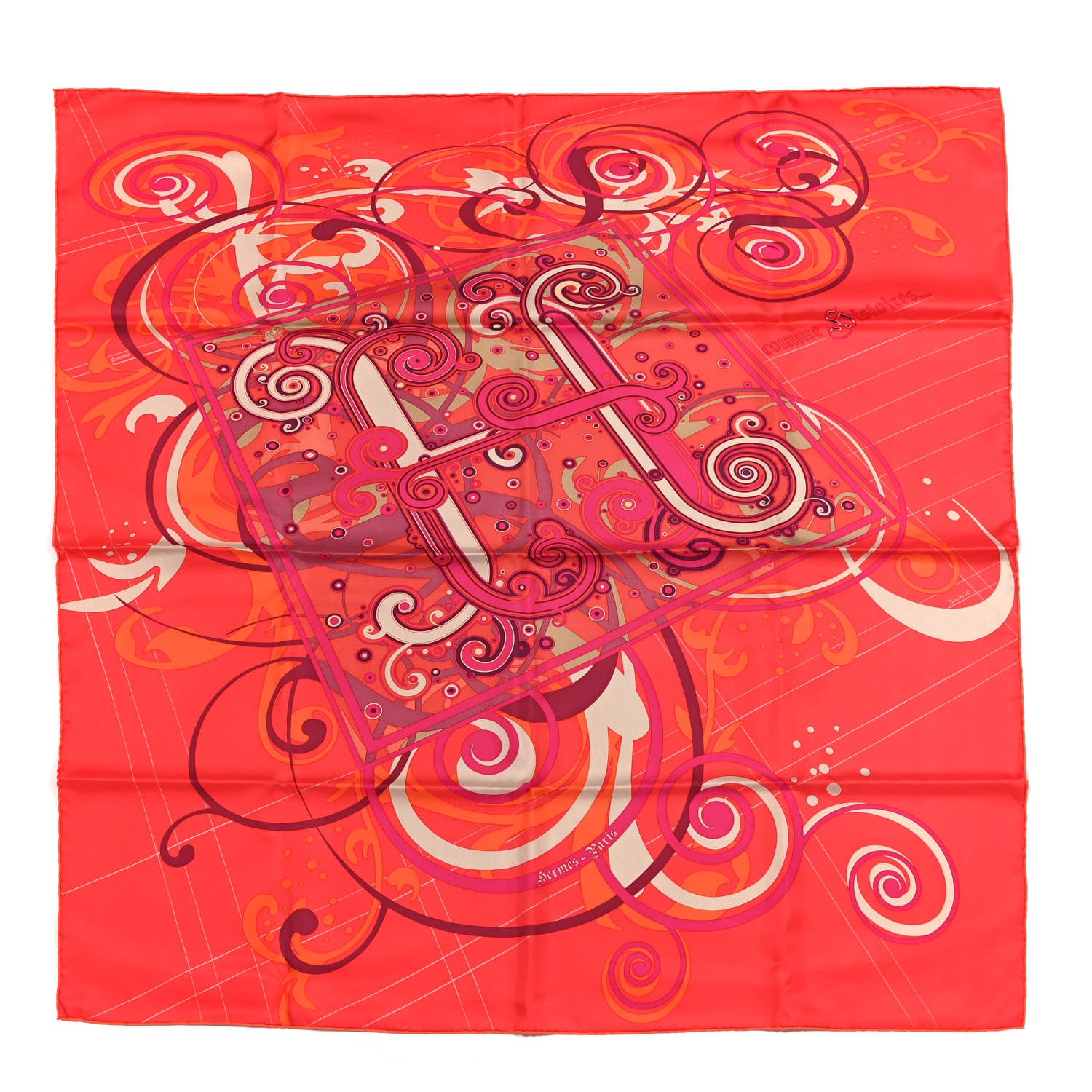 Hermes Silk Comme Histoires Scarf 90 Rouge Prune Orange 1 of 5
