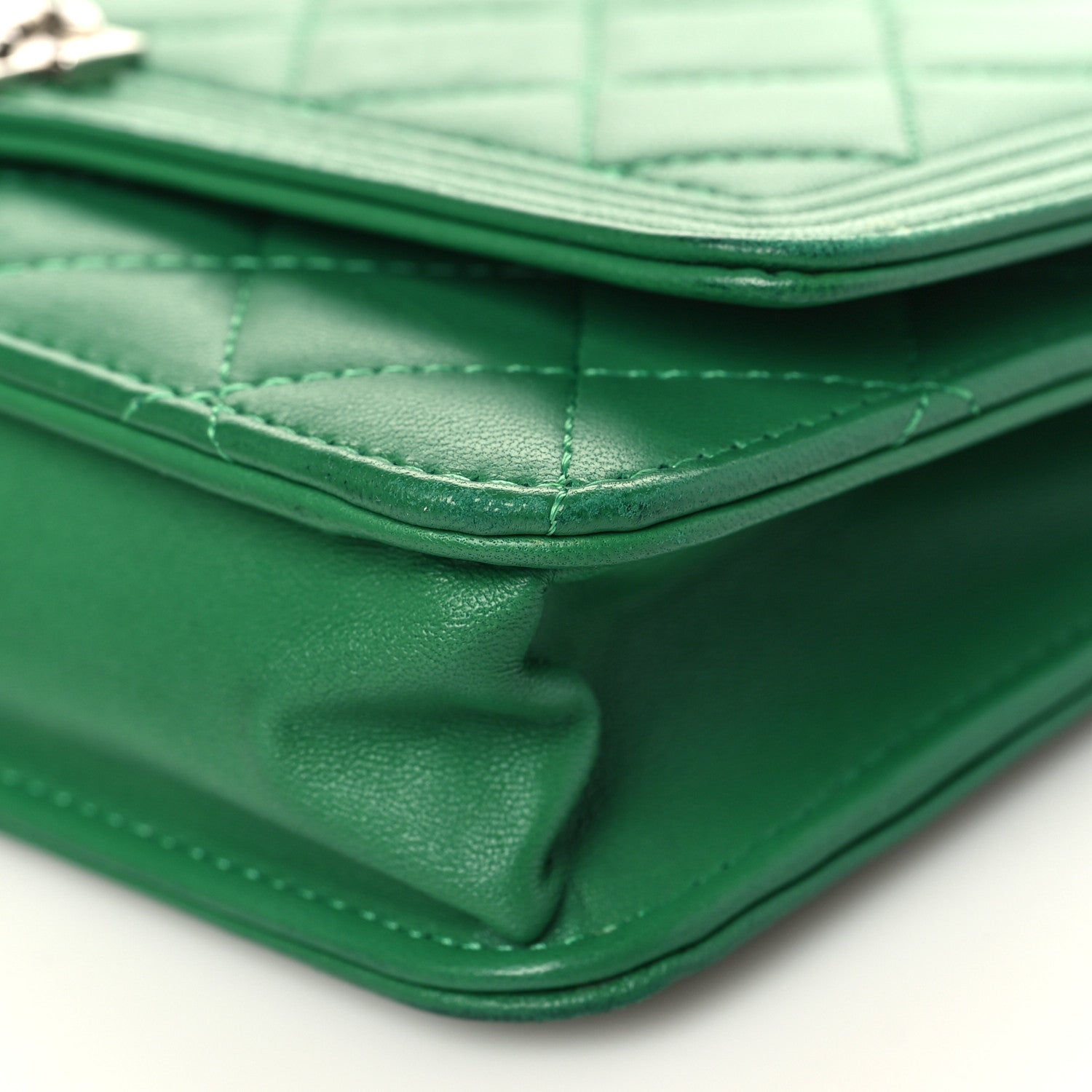 Chanel Lambskin Quilted Boy Wallet On Chain WOC Green 10 of 11