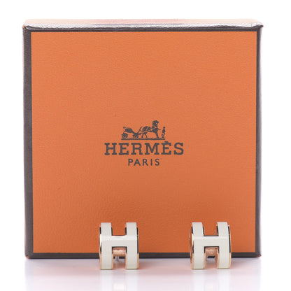 Hermes Rose Gold Lacquered Pop H Earrings Ecru 6 of 6