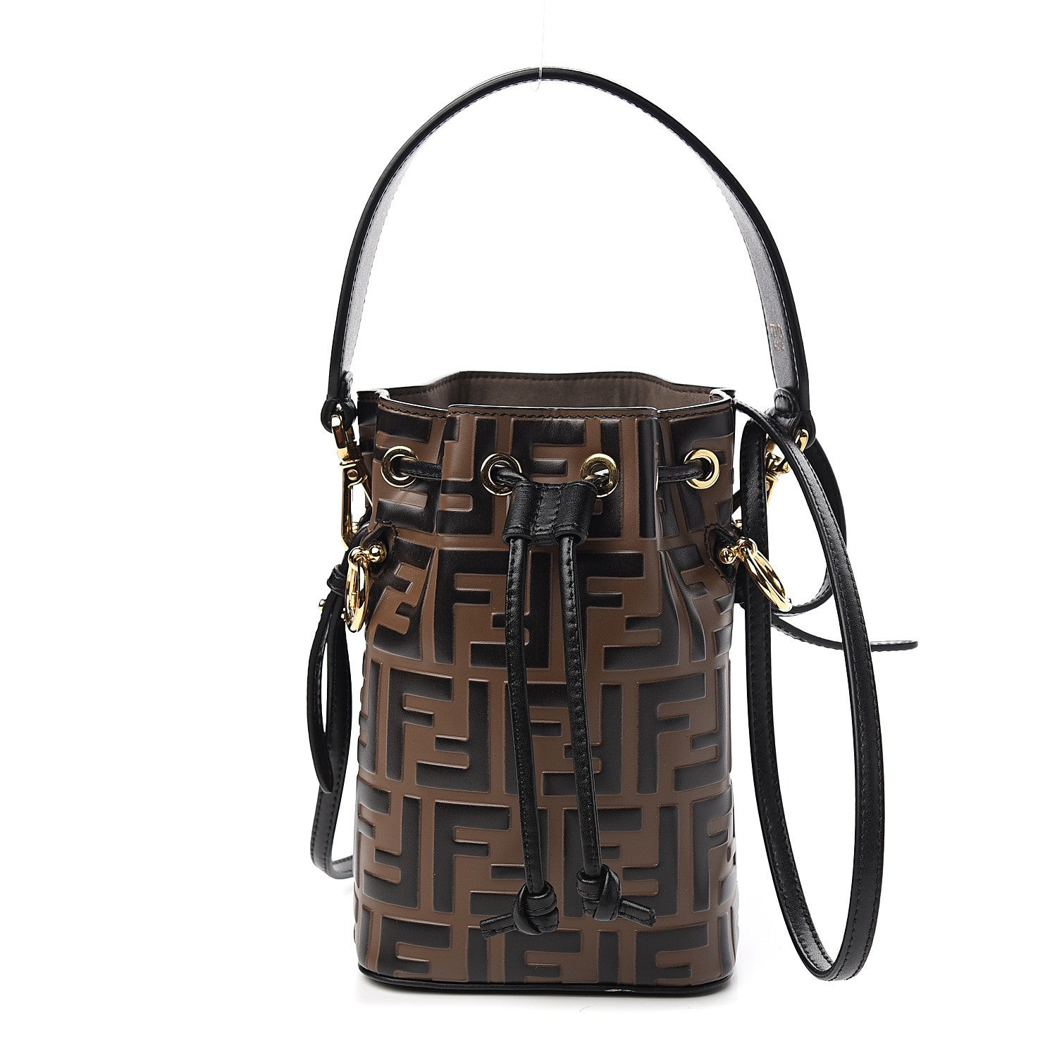 Fendi Vitello Liberty F is Fendi Bi-Color FF 1974 Embossed Mini Mon Tresor Bucket Bag Maya Black 1 of 10